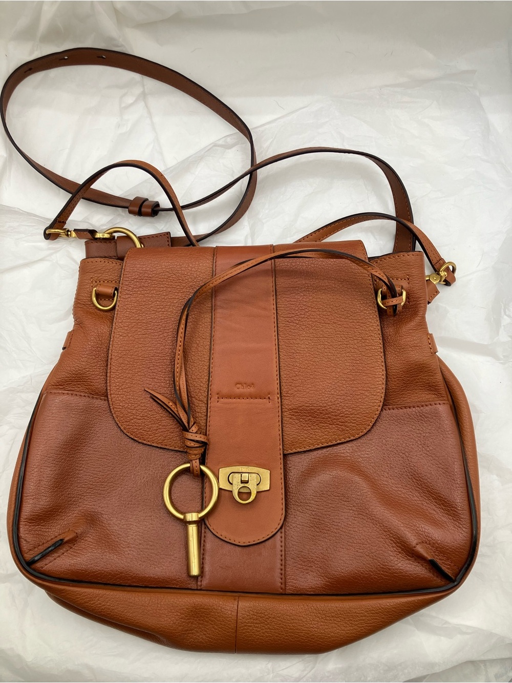 Chloe lexa medium Brown Leather Shoulder Bag with Gold Hardware authentic